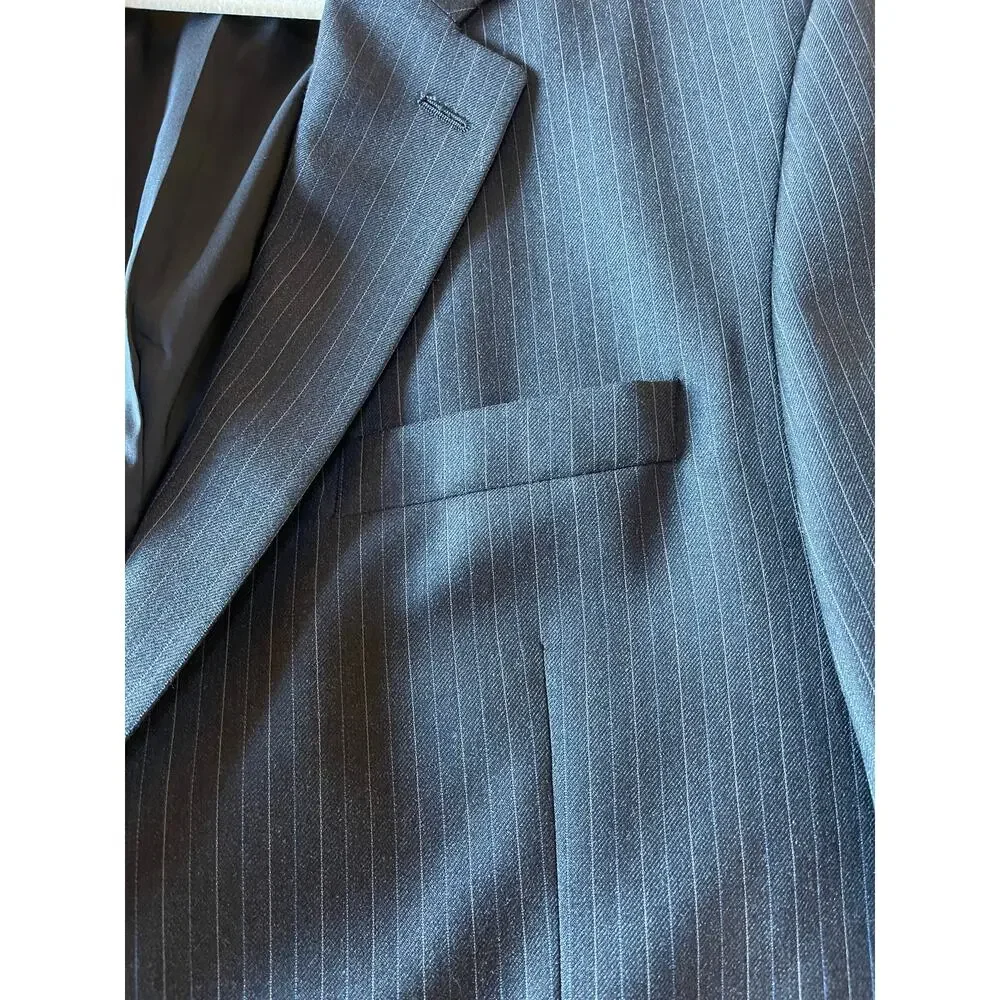 Mens Lauren Ralph Lauren 100% Wool‎ Gray Pinstripe Blazer Sport Jacket Size 46L